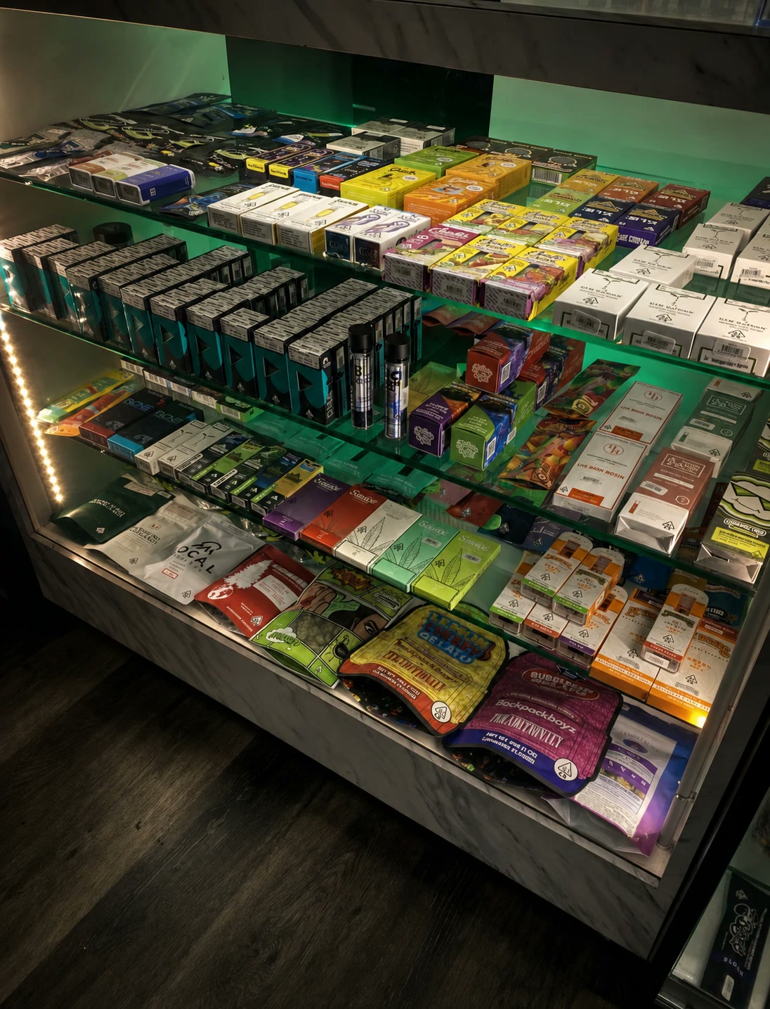 The glass gallery display case