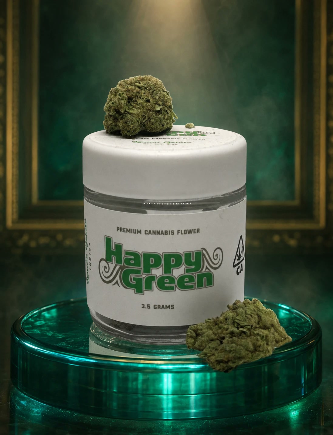 Happy Green premium flower jar under a spotlight